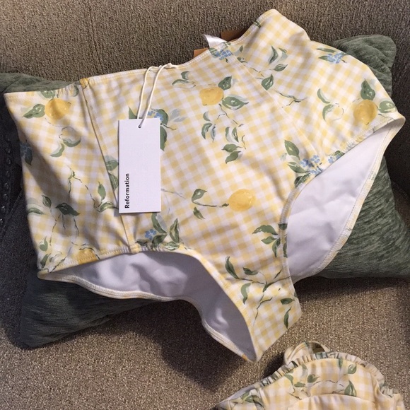 NWT Reformation Lemon Pomme Bustier Ruffle Bikini - Picture 6 of 10